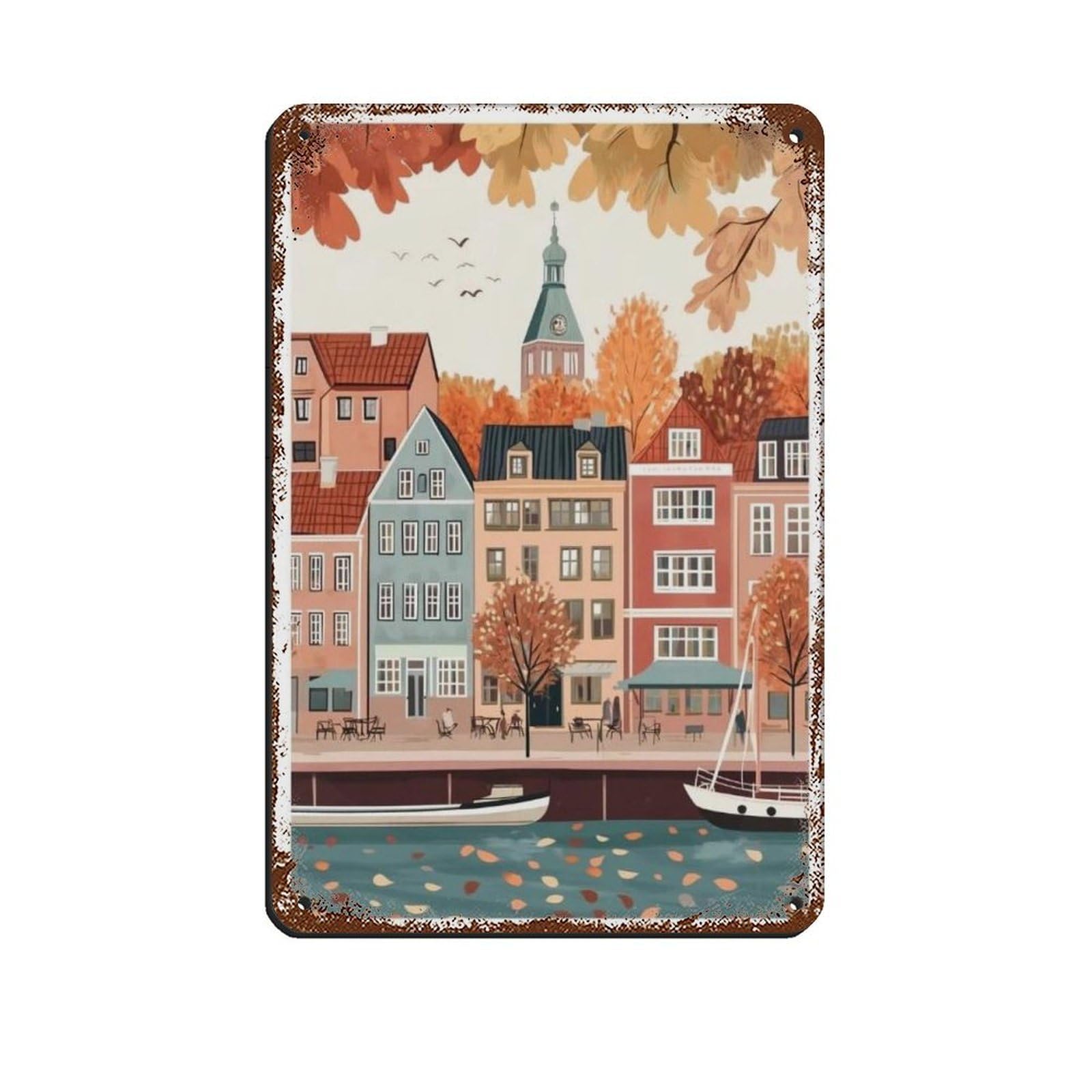 Lxwnze 20L X 30W Cm Copenhagen Poster, Scandinavia, Denmark Art (2) Retro Poster Metal Tin Sign Chic Art Retro Iron Painting Bar People Cave Cafe Family Garage Poster Wall Decoration 8X12inch(20X30cm)