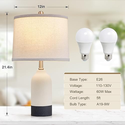 Miniatura 2 de Luvkczc Modern Ceramic Lamps for Bedrooms Set of 2, 3-Color Temperature Table Lamp Bedside Nightstand Desk Reading Lamp with Fabric Drum Shade for