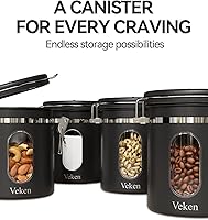 Vista 7 de Veken Recipiente de café con ventana, recipiente hermético de almacenamiento de alimentos de cocina de acero inoxidable con tapas, rastreador