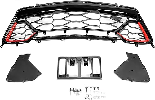 KUAFU Parrilla inferior y marco para matrícula compatible con Chevy Chevrolet Camaro SS 2016-2018 Reemplazo para 84040593 Plástico pintado negro