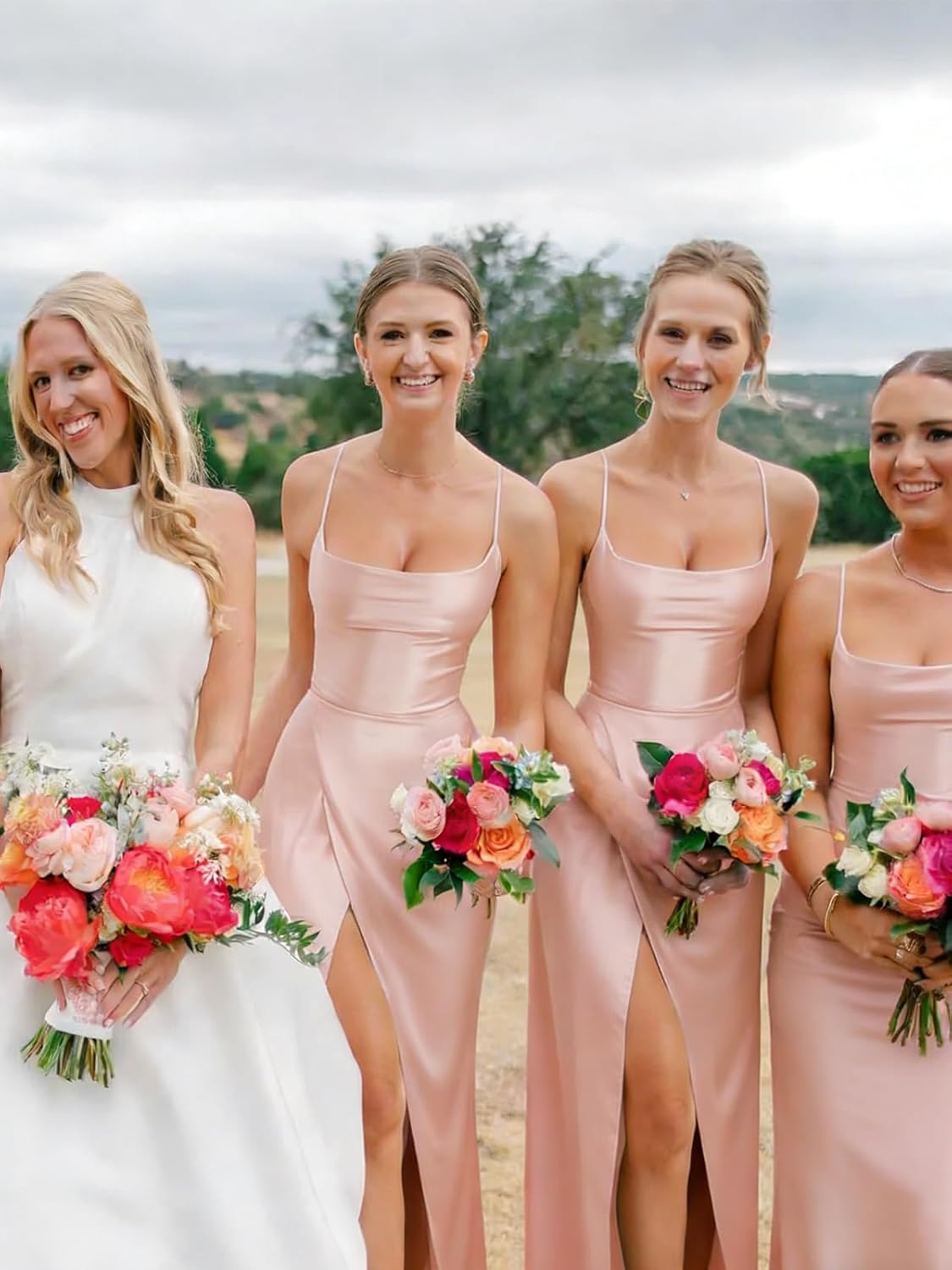 Nicktane Open Back Bridesmaid Dresses - Satin Prom Dress Long Wedding Evening Gowns with Slit