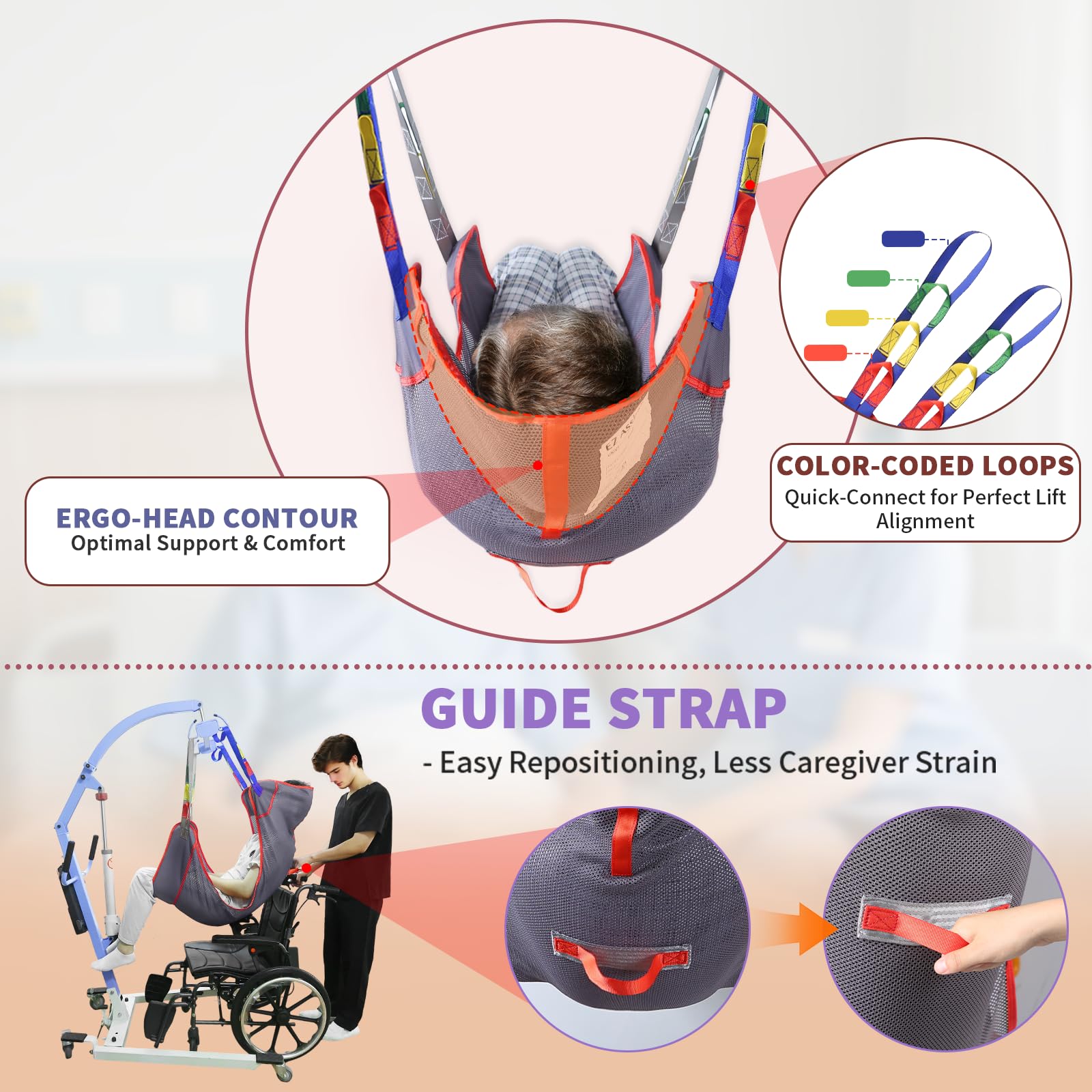 Imbracatura universale per sollevamento paziente - Imbracatura di trasferimento in rete per doccia, grande imbracatura bariatrica per anziani e disabili, capacità di peso 226,8 kg