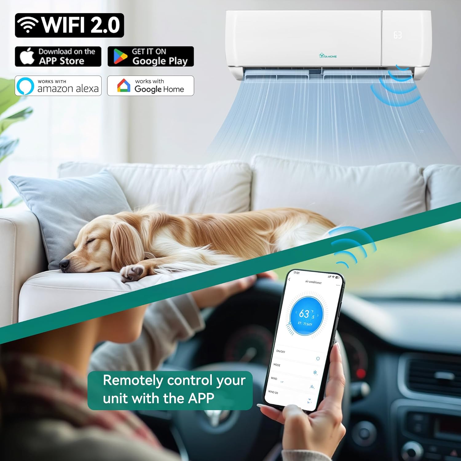 YITAHOME 12000 BTU Mini Split Air Conditioner Heat Pump System, 20 SEER2 115V Ductless Inverter System with Wi-Fi & Alexa Compatibility, Cover Up to 750 Sq. Ft, Complete Installation Kit Included