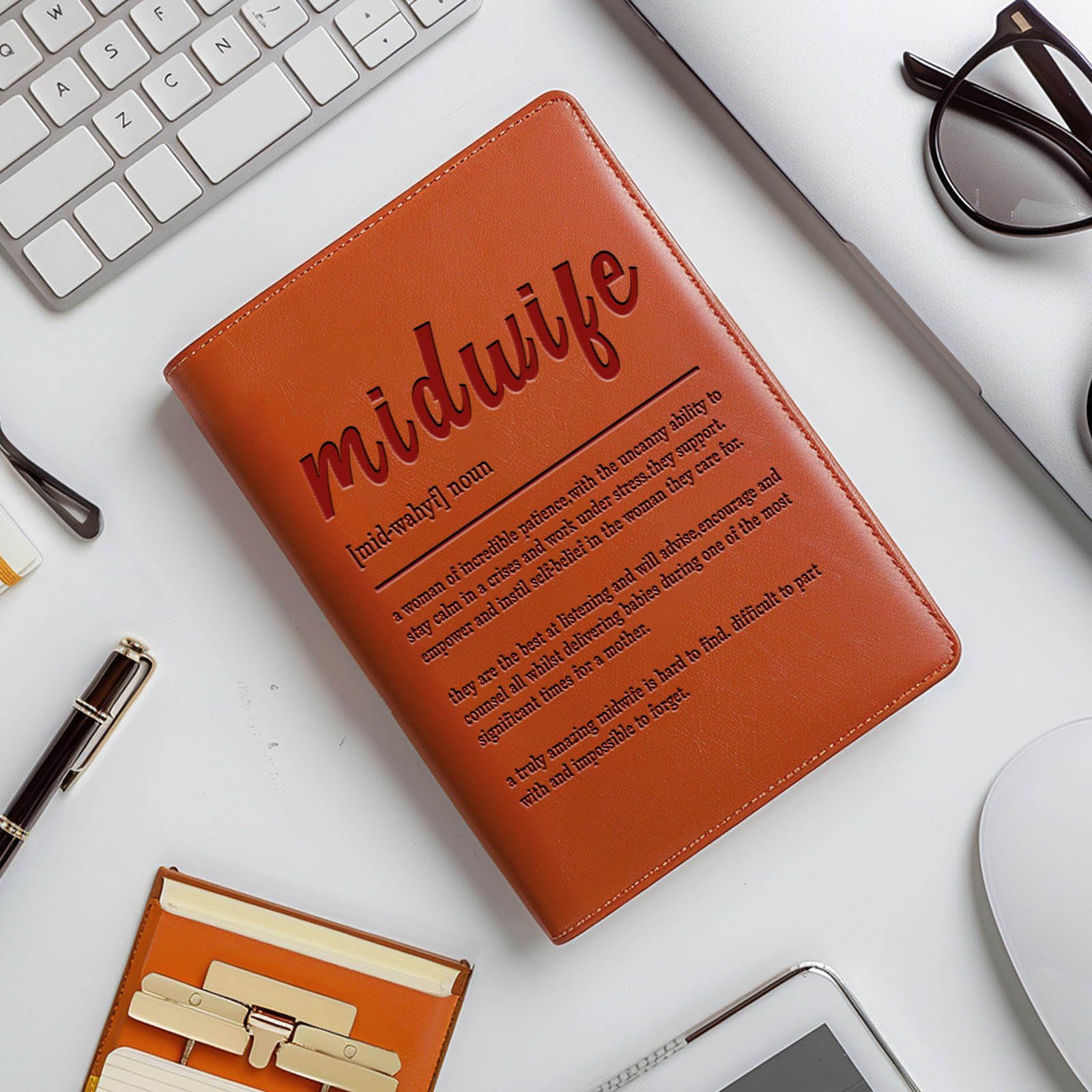 JOHSBYD Midwife Gift Midwife Definition Leather Travel Journal Notebook Midwife Appreciation Gift Thank You Notebook Gynecologist OB Doctor Gift Midwife Life Gift (Midwife Definition)