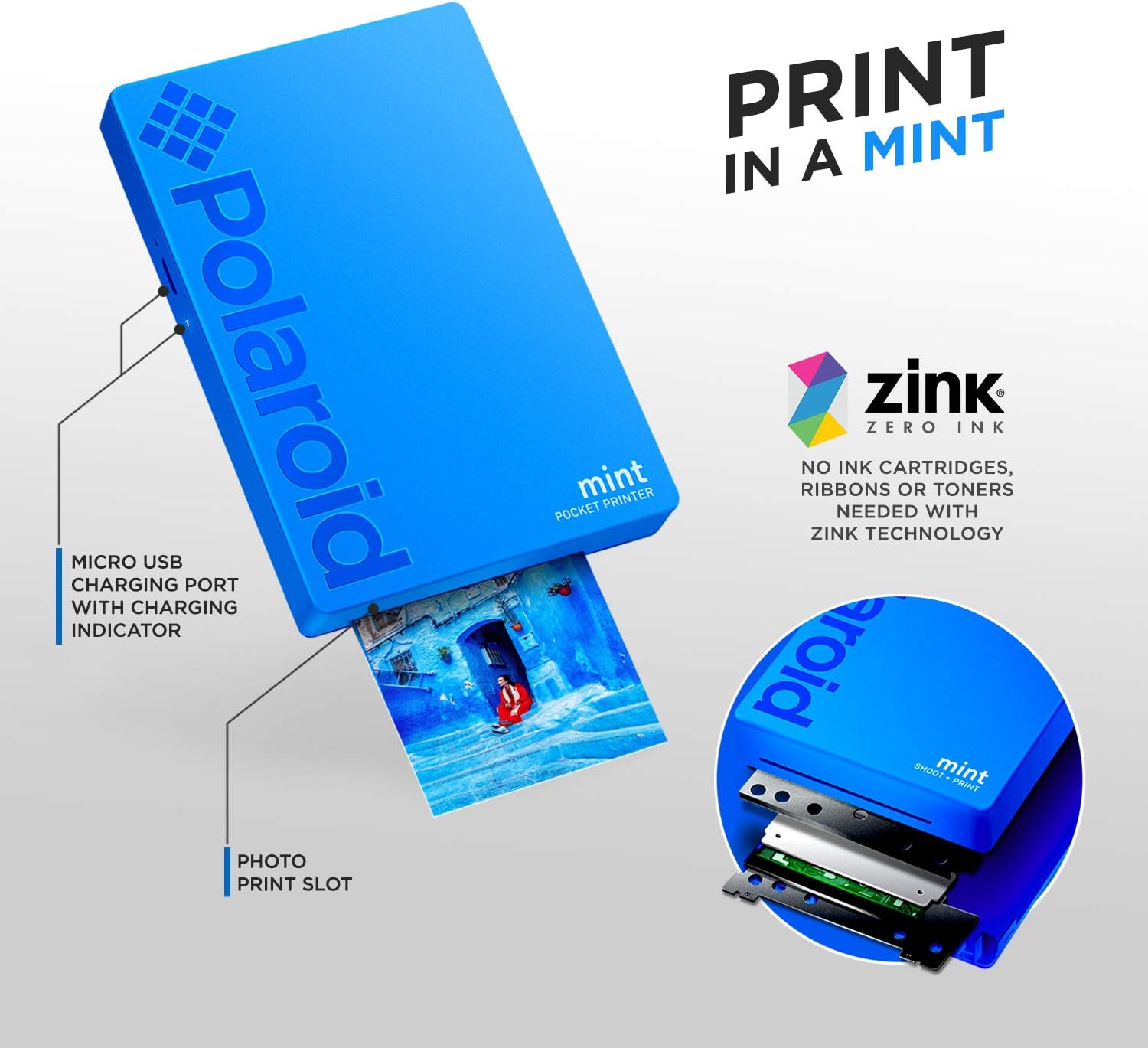 Amazon.com: Zinc Impresora de bolsillo Polaroid Mint : Todo lo demás