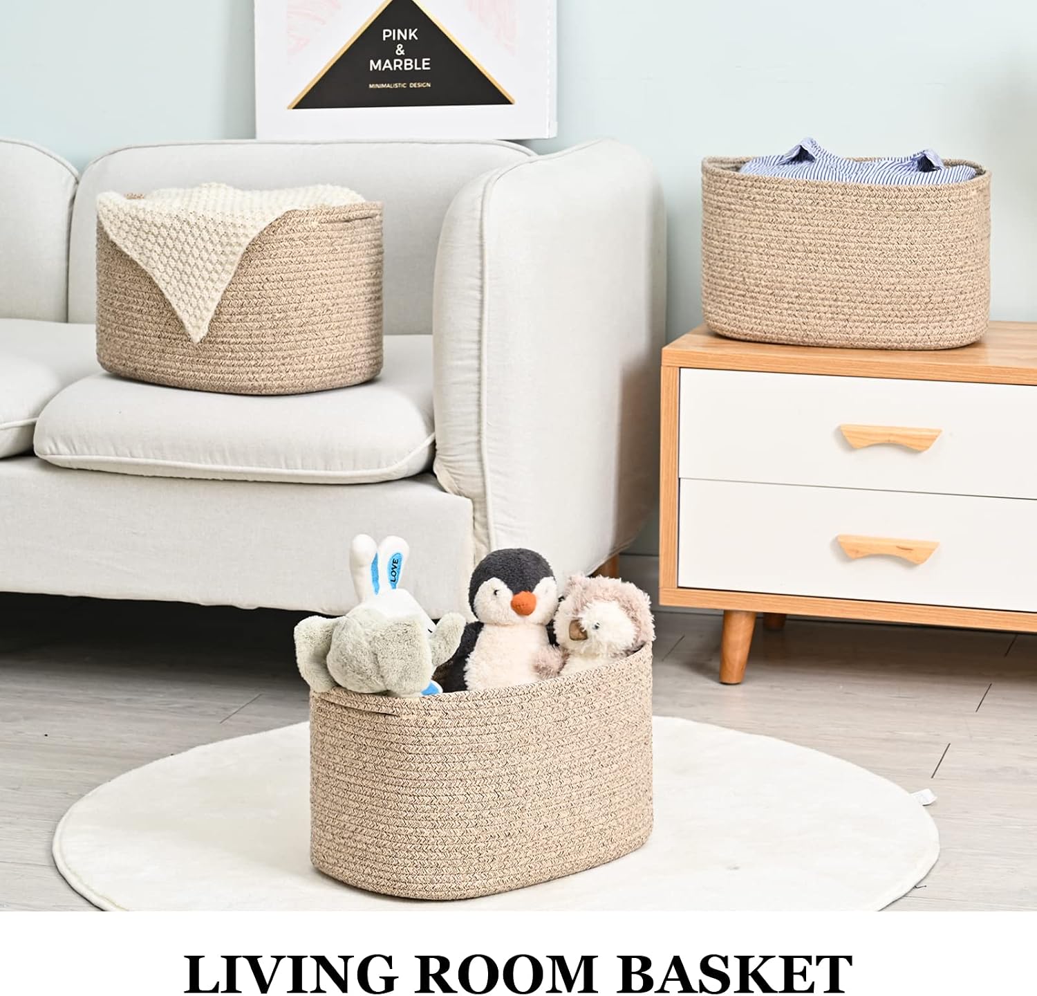 Cotton Rope Storage Baskets for Organizing 3Pack 15"x10"x9" Woven Baskets for Storage,Shelf Baskets Storage Bins Towel Baskets for Bathroom,Toys Baskets Nursery Basket Laundry Baskets(Brown)
