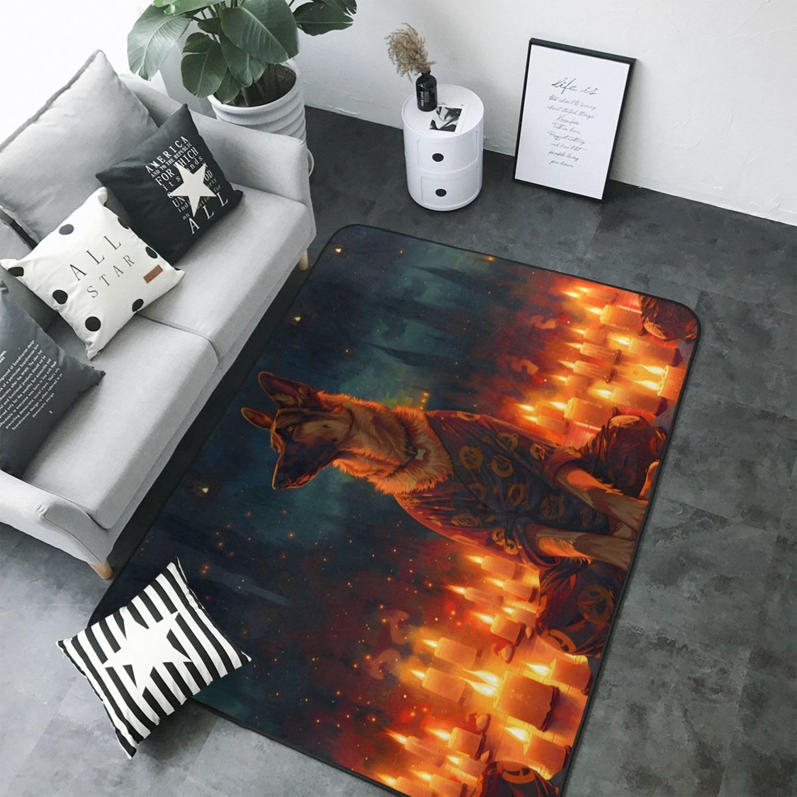 Tapis lavable motif berger bougie 13x17 cm pour decoration de chambre