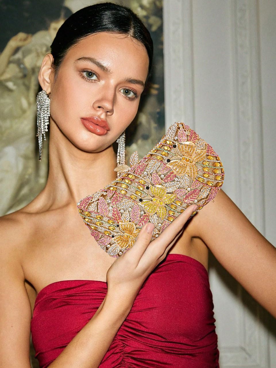 RomanticDesign Women Flower Butterfly Evening Bag Sparkly Rhinestone Bride Clutch Purse Party Prom Banquet Handbag