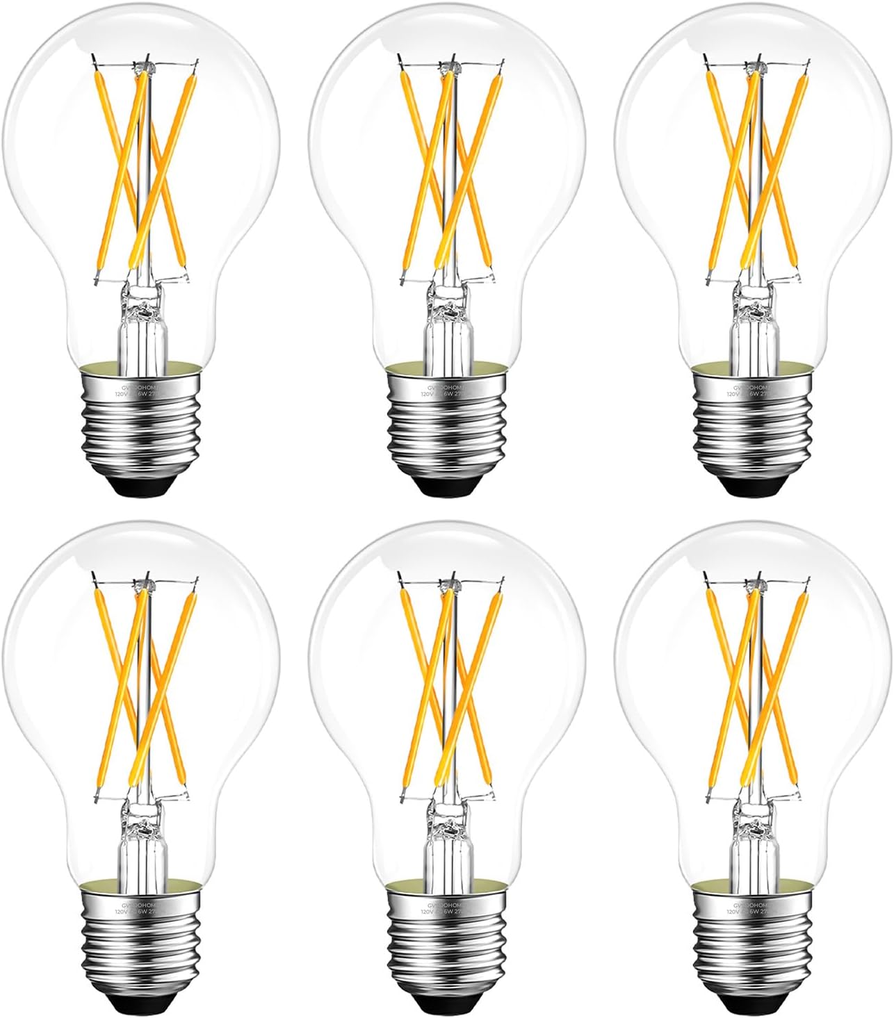 Dimmable E26 LED Bulb 6W, 60 watt Equivalent, Vintage LED Edison Bulbs 2700K Soft White, A19 Clear Glass LED Light Bulb for Ceiling Fan, 90+CRI, 600LM, 6 Pack