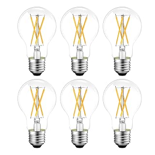 Dimmable E26 LED Bulb 6W, 60 watt Equivalent, Vintage LED Edison Bulbs 2700K Soft White, A19 Clear Glass LED Light Bulb for Ceiling Fan, 90+CRI, 600LM, 6 Pack - Amazon product rated Grade A