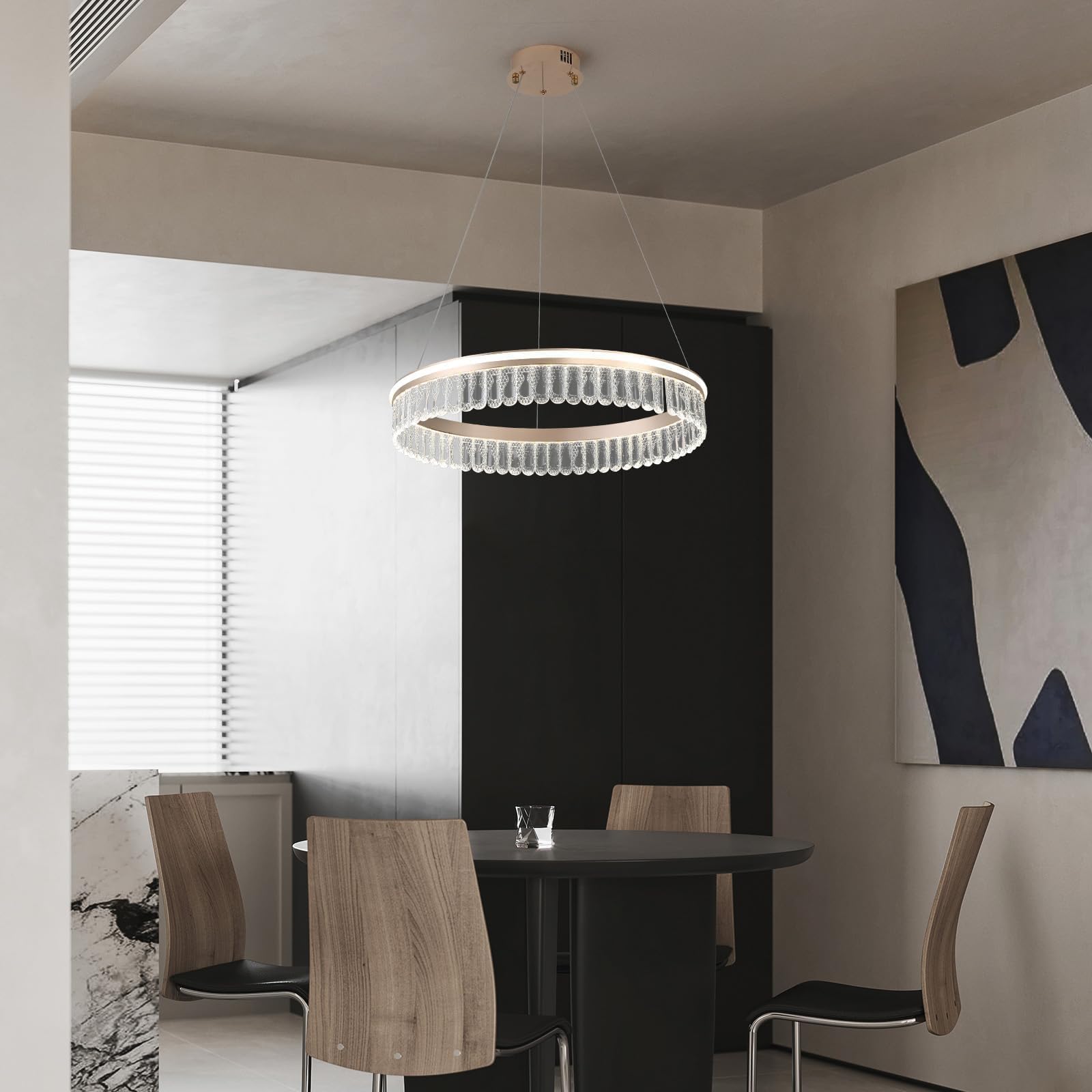 Lampadario Di Cristallo D'Oro,60Cm Rotonda Lampadario Led,Moderno Lampadari Cucina 3000K-6000K Dimmable Luce,Lampadari Sospensione Per Camera Da Letto Cucina Hall,30W