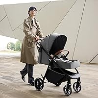 Vista 8 de Tinyiota Cochecito para bebés, cochecitos para niños pequeños con toldo grande UPF 50+, cochecito de bebé de lujo con mango de cuero y asiento