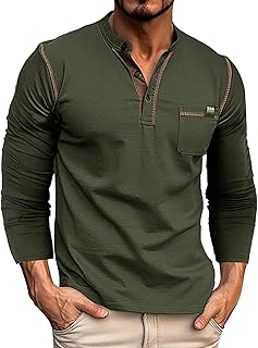 Mens Shirts Big and Tall for Men Men's Henley Shirt Long Sleeve Fall Crewneck Solid Color Slim Fit T Button Up Tees