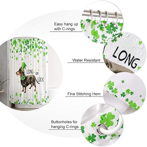 Miniatura 5 de Cortinas de ducha para el día de San Patricio para decoración de baño, animales, perros de larga suerte, tela de poliéster, impermeable, juego de