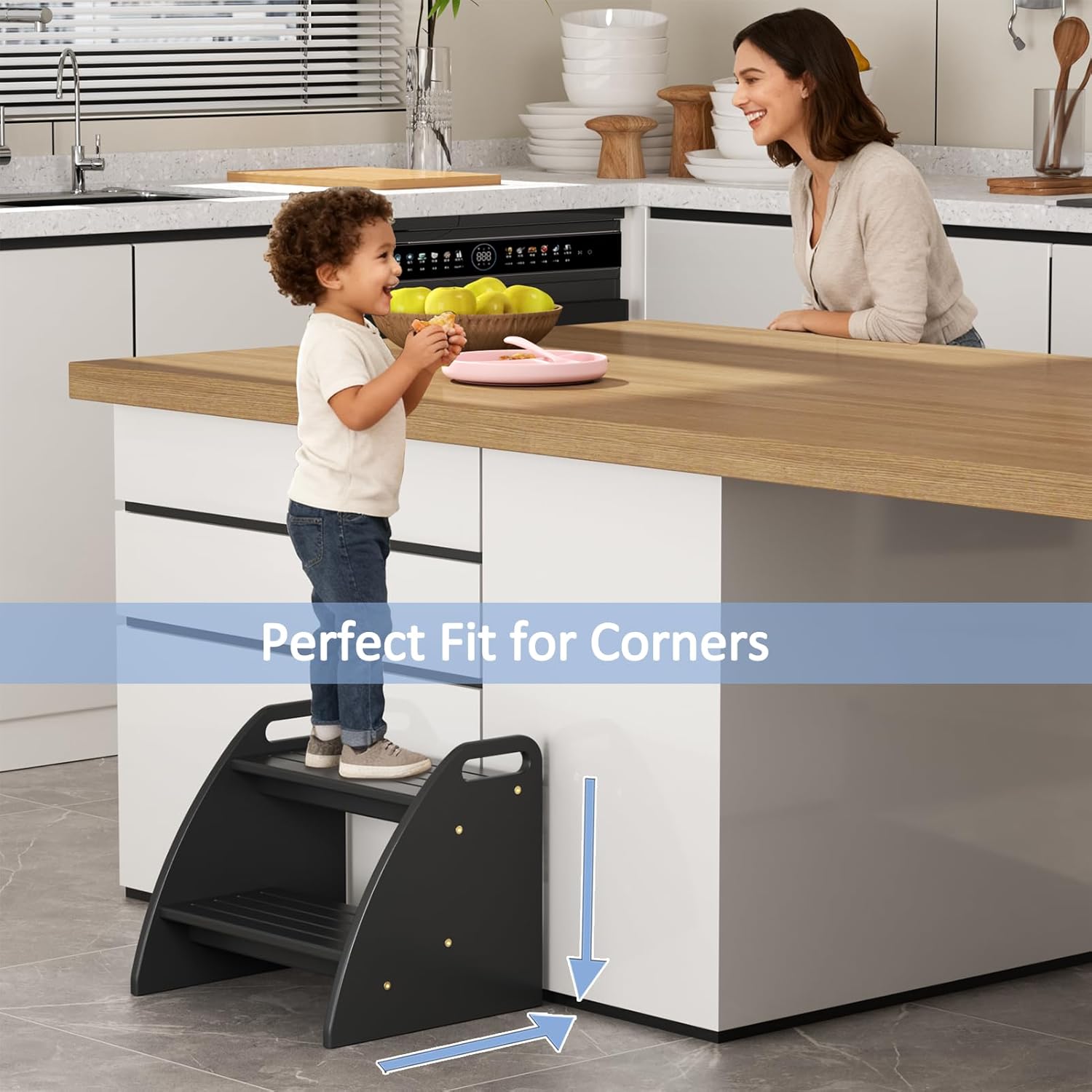 Wooden Step Stool for Kids with Double-Layered Design, Made of Bamboo Ideal as a Bed Step Stools, Perfect Wood Step Stool for Kitchen, Bedroom and Bathroom Use by Young Children