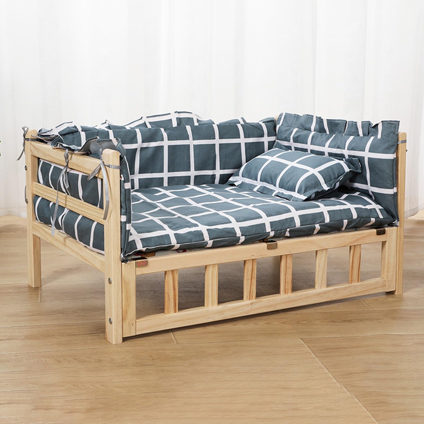 Letto per Cani Cucce Rialzate per Cani con Struttura In Legno E Cuscino di Supporto, Cucce Rialzate per Animali Domestici con Sponde, Culle Rialzate Lavabili per Cani S M L XL(S-54x39x38cm/21x15x15")
