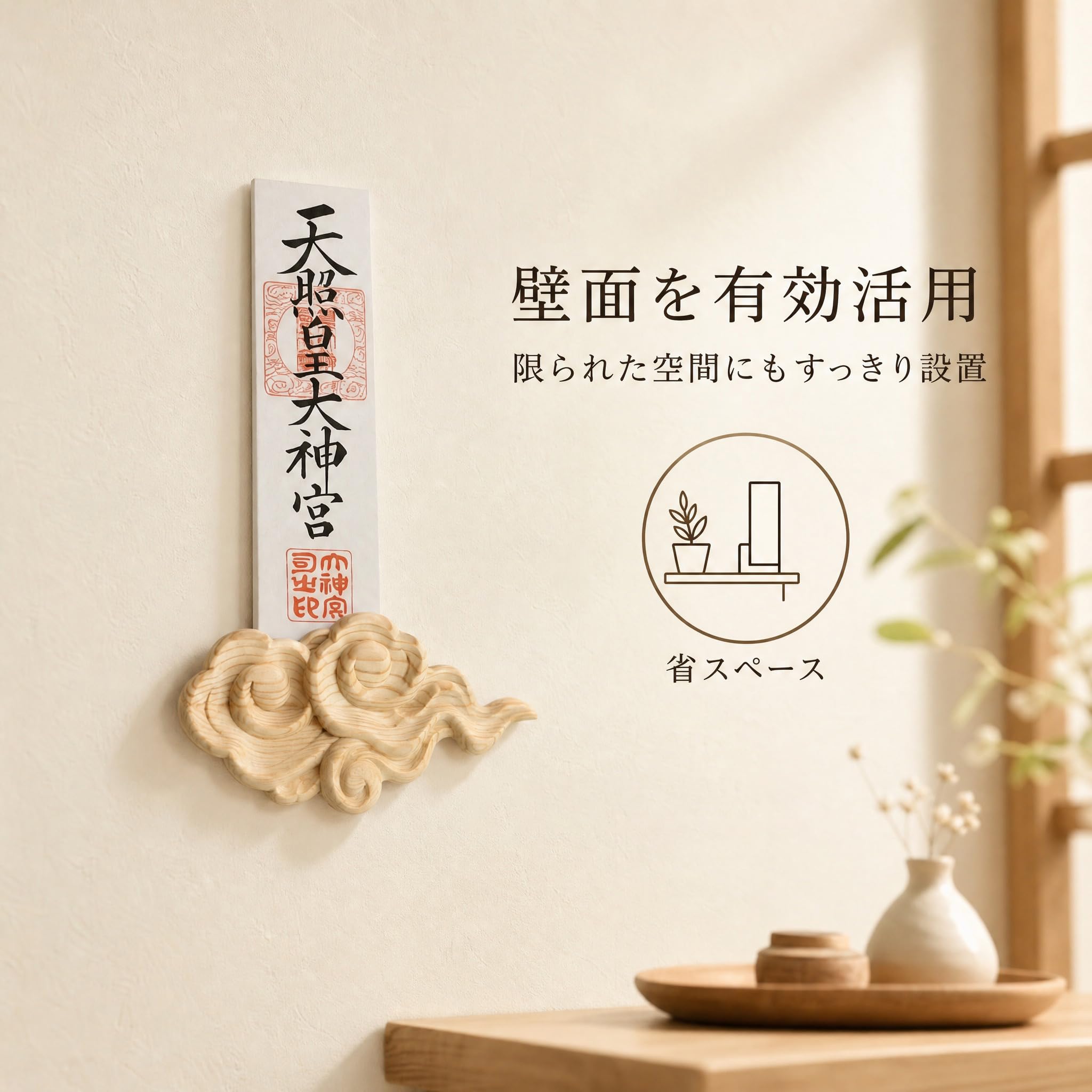 筋斗雲　置物　木　衝立 Amazon｜Shizuka-JP 壁掛け用神札立（神棚）神棚 筋斗雲 浮き彫り祖霊