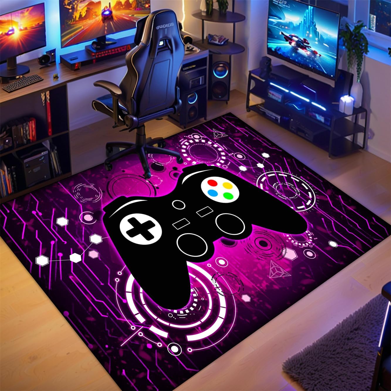 Gaming Rug for Boys Room - Purple Gamer Area Rug for Boys Bedroom Games Themed Kids Room Decor Gaming Carpet Rugs, 59 x 39 Inches