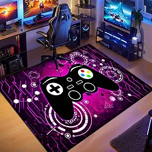 Gaming Rug for Boys Room - Purple Gamer Area Rug for Boys Bedroom Games Themed Kids Room Decor Gaming Carpet Rugs, 59 x 39 Inches