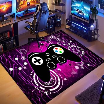 Gaming Rug for Boys Room - Purple Gamer Area Rug for Boys Bedroom Games Themed Kids Room Decor Gaming Carpet Rugs, 59 x 39 Inches