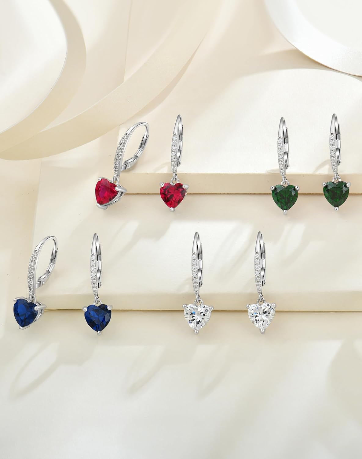 YL Heart Cut Earrings for Women, Solid Sterling Silver 18K White Gold Plated Birthstone Dangle Drop Halo Leverback Earrings Jewelry - Image 8