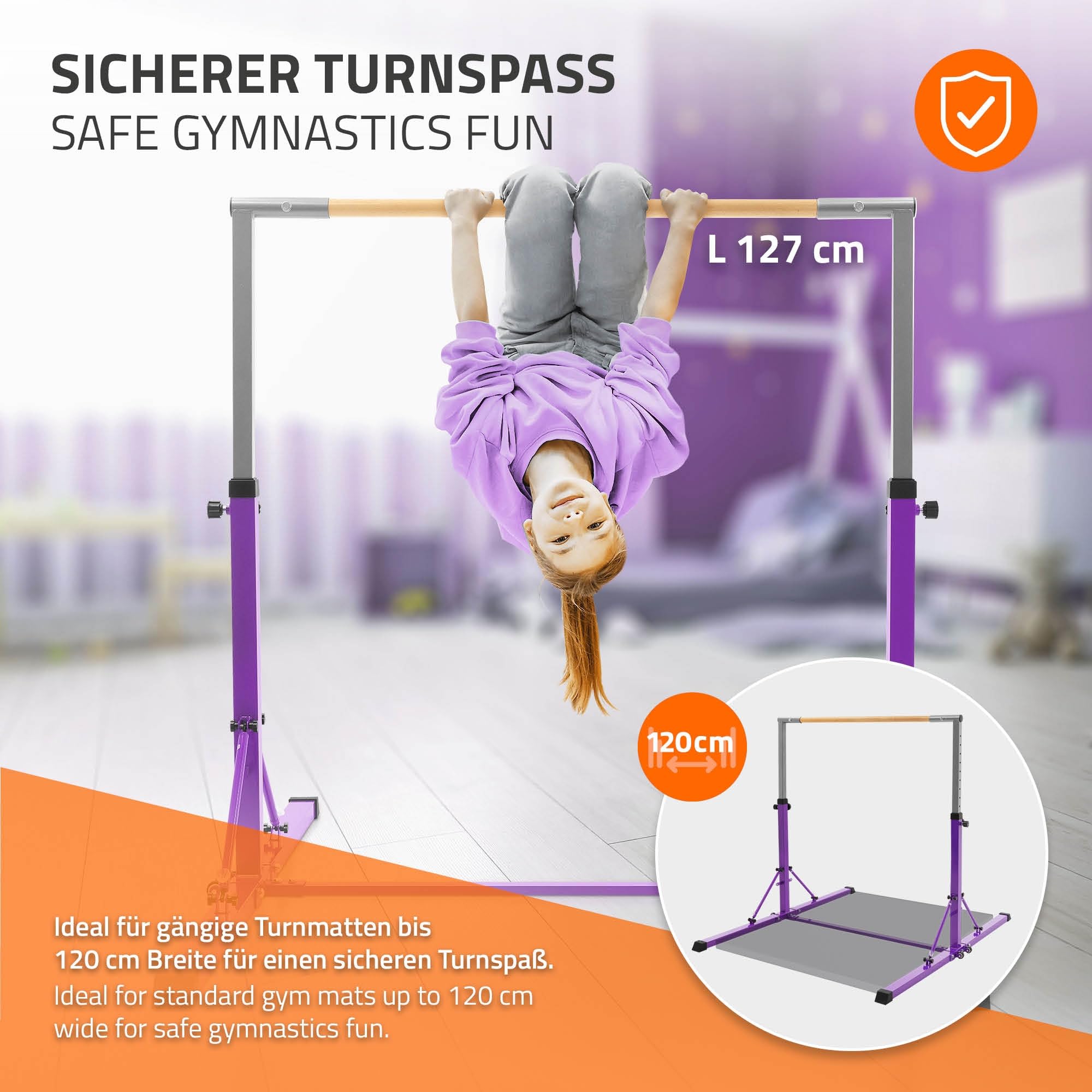 Hauki Barra da Ginnastica per Bambini Vari Colori, Barra Orizzontale Pieghevole, Regolabile in Altezza 95,5-150 cm, Sbarra Ginnastica in Legno e Acciaio, Attrezzi da Ginnastica per Allenamento a Casa