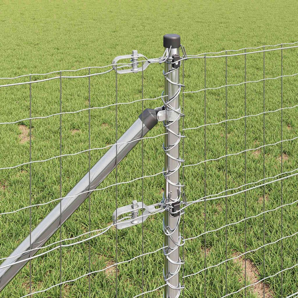 Valla europea con postes plateados, 1 x 25 m, de acero