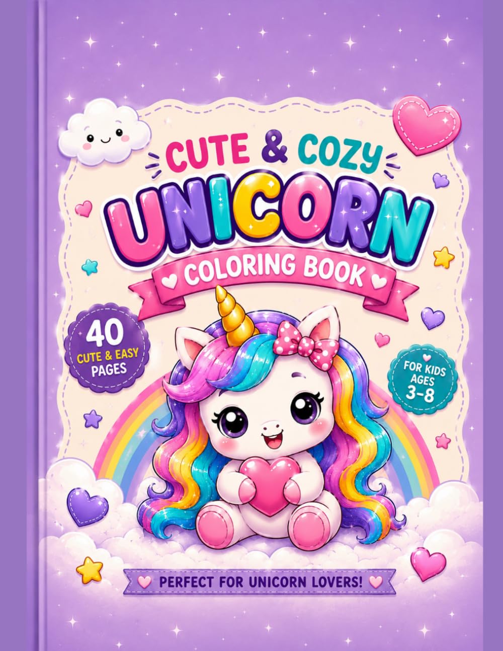 Cute & Cozy Unicorn Coloring Book: 40 Cute and Easy Coloring Pages for Kids