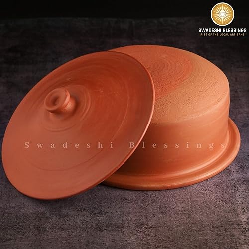 Miniatura 5 de Swadeshi Blessings Gama exclusiva hecha a mano de tierra sin esmaltar KadaiMud HandiMitti Ke BartanOlla de arcilla para cocinar y servir con tapa