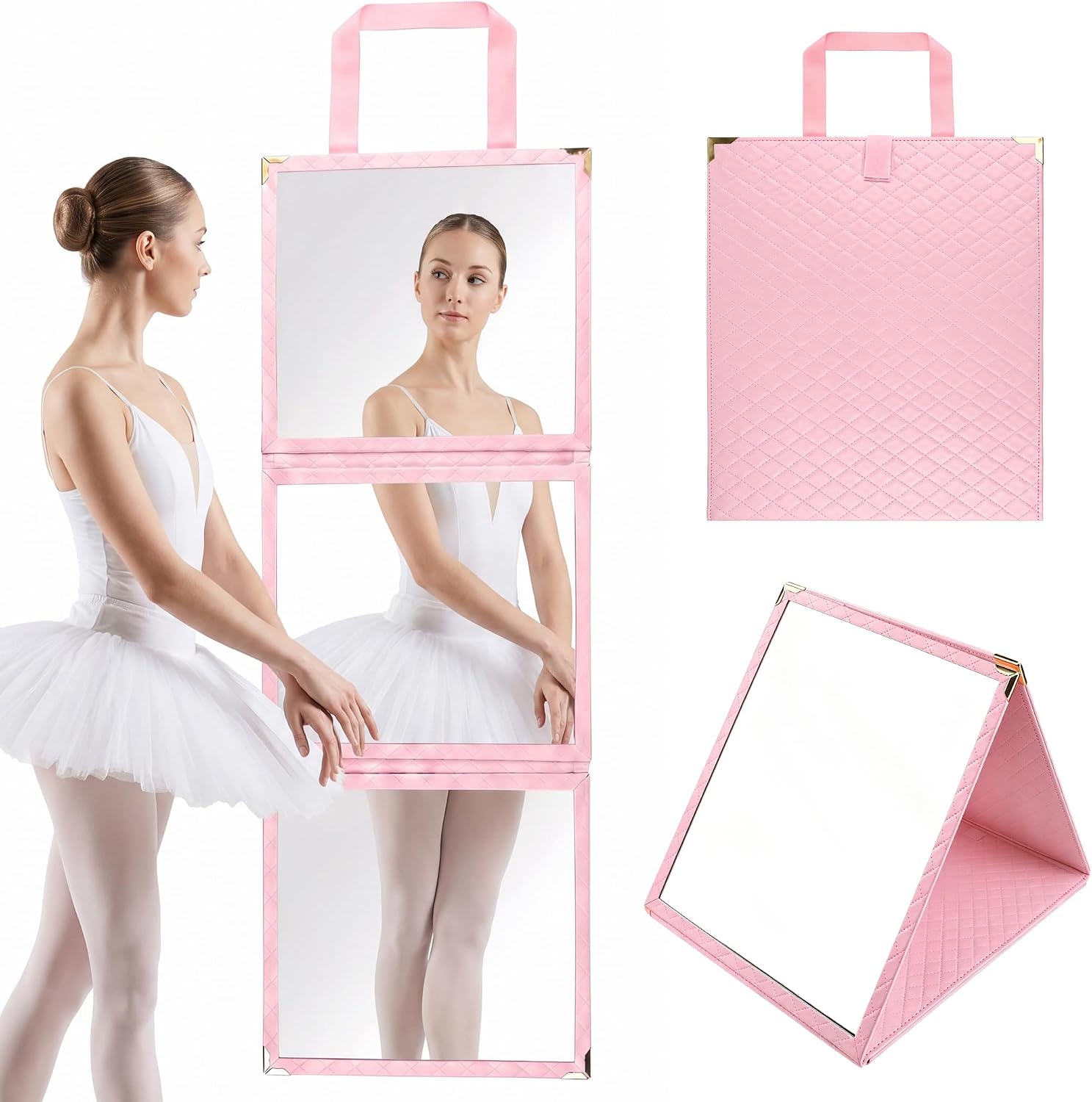 3 Way Foldable Full Length Mirror, Portable Hanging Mirror with Tote Bag