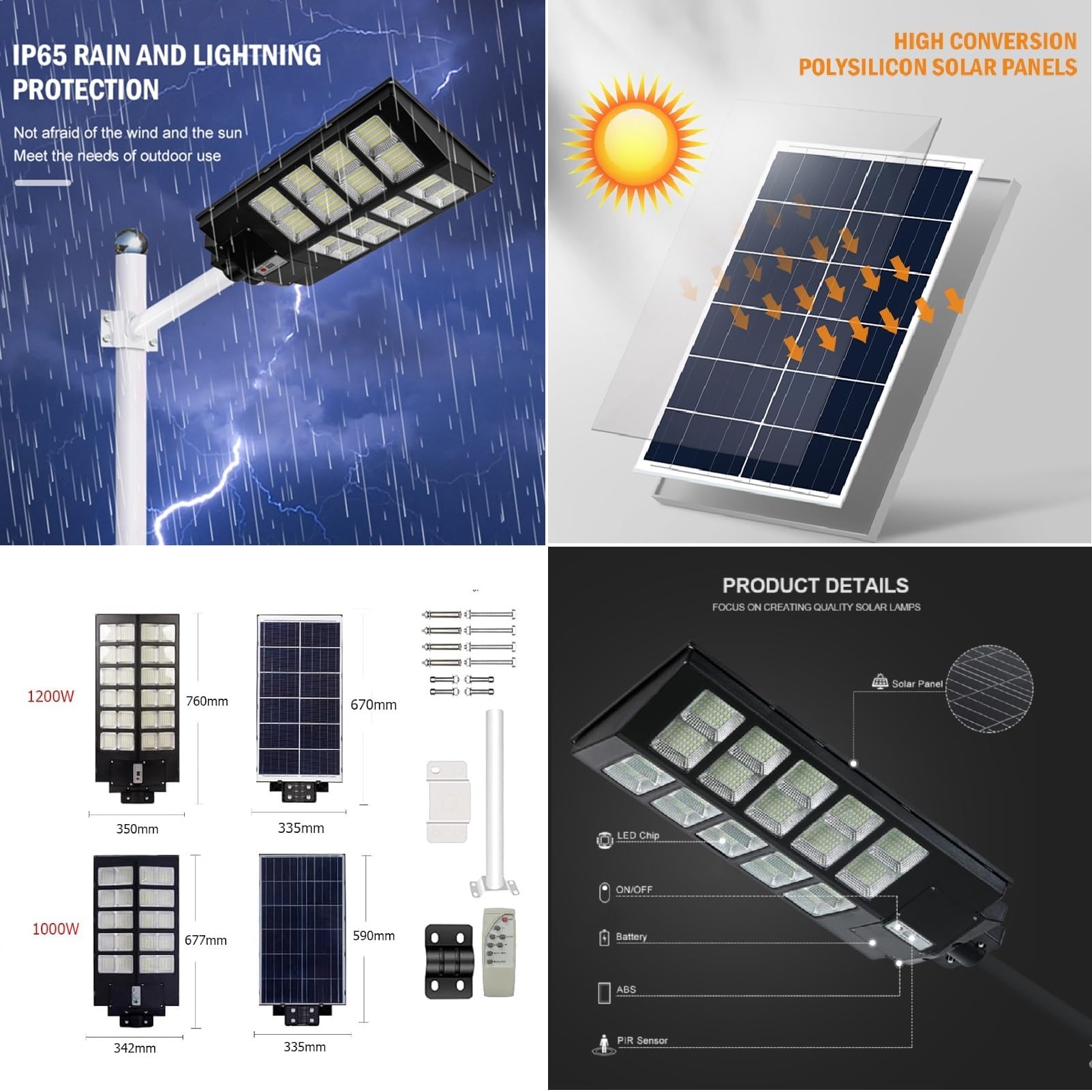 Lenlun 800W Solar Street Lights Outdoor Waterproof, 80000LM Solar Security Lights Dusk to Dawn Motion Sensor Light Lamp for Garage, Patio, Parking Lot, Wall, Playground