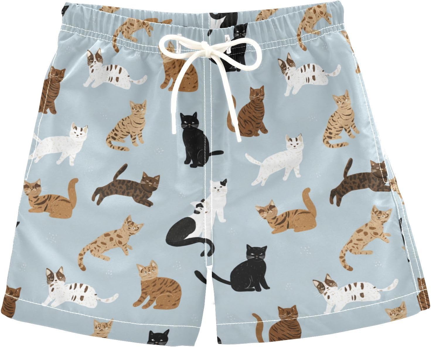 Playful Tabby Cats Pattern Toddler Beach Board Shorts Boys Swim Trunks Quick Dry Swimwear Bathing Suits 2-12 Years
