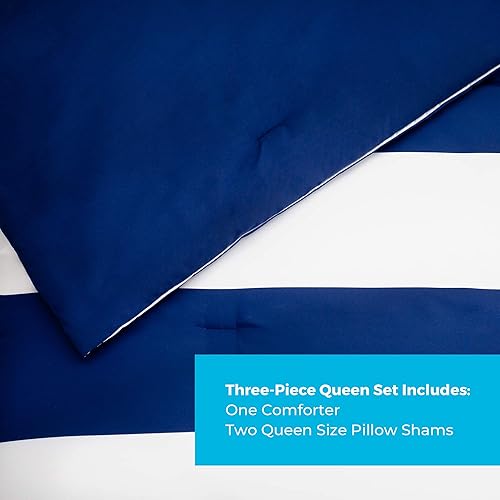 Vista 68 de LINENSPA - Edredón de microfibra hipoalergénico, con relleno sintético, para usar todo el año, tamaño California King, blanco/azul marino Cuadros