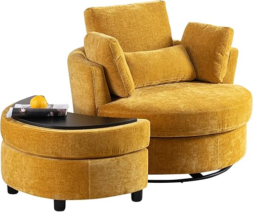 Juego de muebles otomanos de almacenamiento de media luna giratoria de 360 con 4 almohadas, tapizado de gran tamaño, redondo, reclinable, sofá