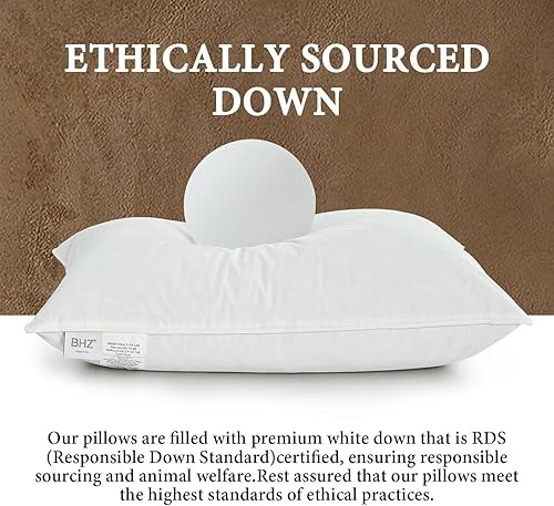Vista 47 de BHZ Juego de 2 almohadas de plumas de ganso tamaño Queen, almohadas de cama de la colección de hotel para dormir, almohada de apoyo suave