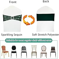 Vista 3 de 50 Piezas Bandas para Sillas con Lentejuelas Bandas Elásticas para Sillas Verde Oscuro Lazos de Spandex Poliéster para Fiestas Hotel Bodas Banquetes