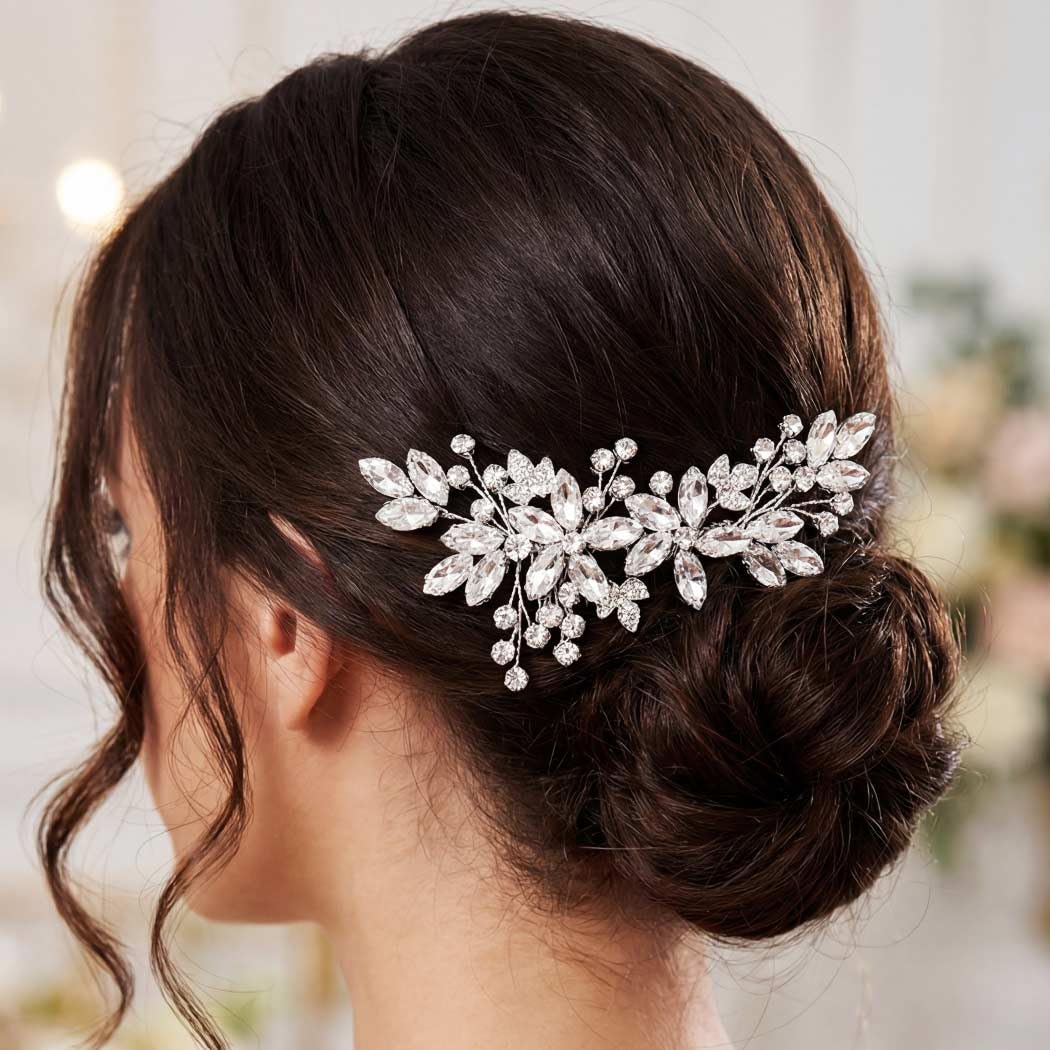 GORAIS Pettine per capelli da sposa con strass, accessorio per capelli da sposa, fermaglio per capelli da sposa e donna (argento)