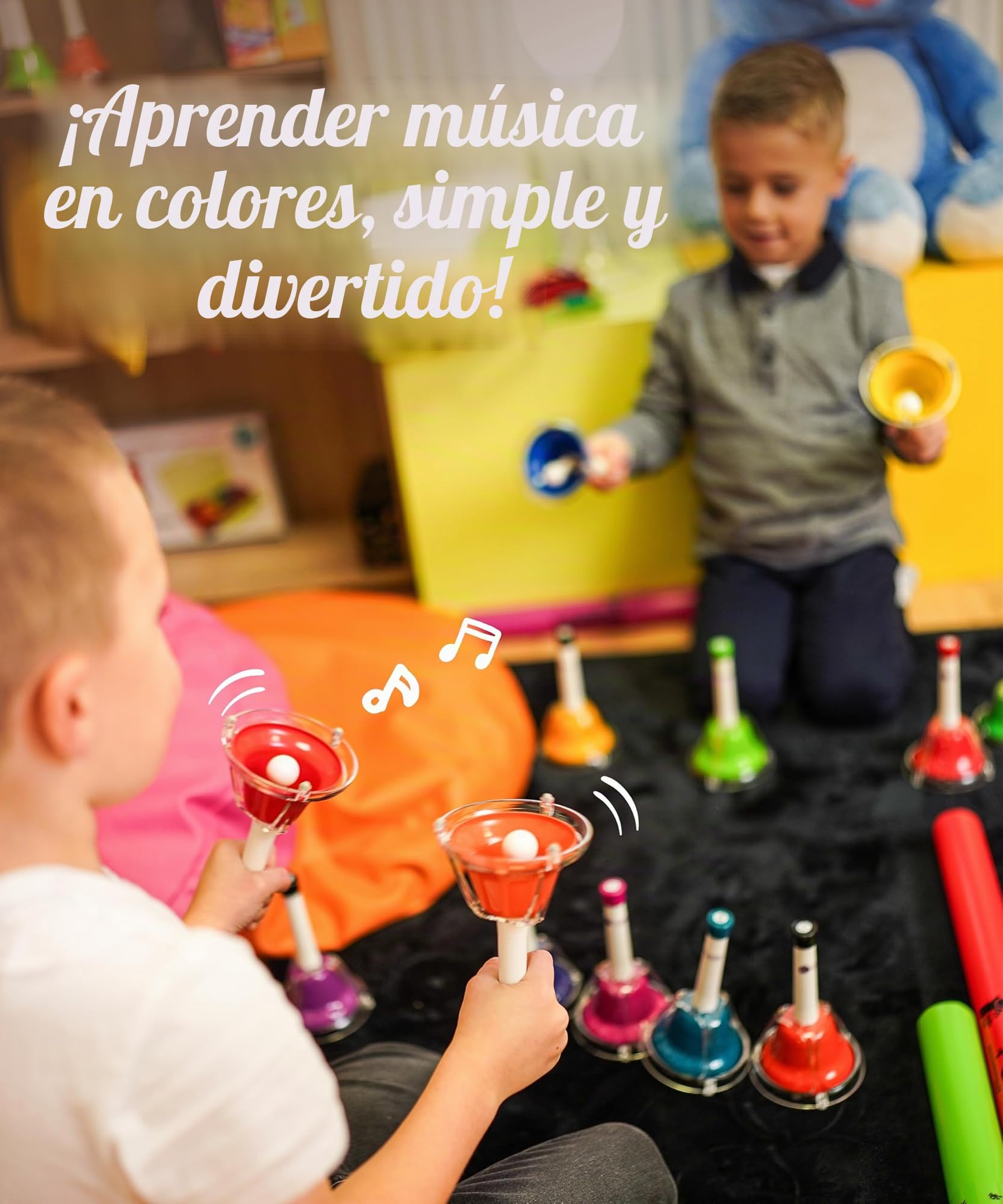 FUZEAU – Juego diatónico de 8 campanas afinadas – Campanas de metal con mangos de plástico – 1 campana = 1 nota – acordadas al más justo – Ideal para descubrir notas, a partir de 3 años