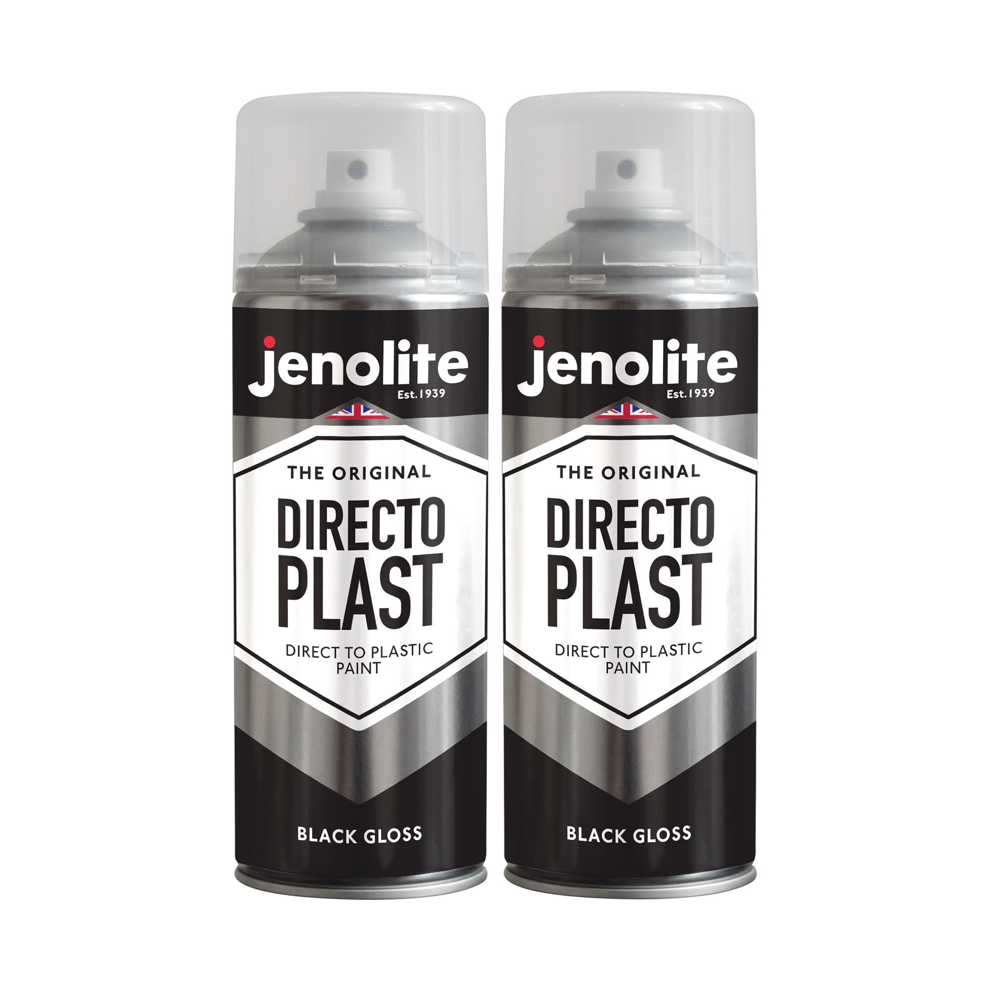 Jenolite Black Directoplast Gloss Spray Paint, 2X400ml, Spray Paint For Plastic Surfaces, For All Types Of Plastic, No Primer Required Multi Surface Paint, Ral 9005