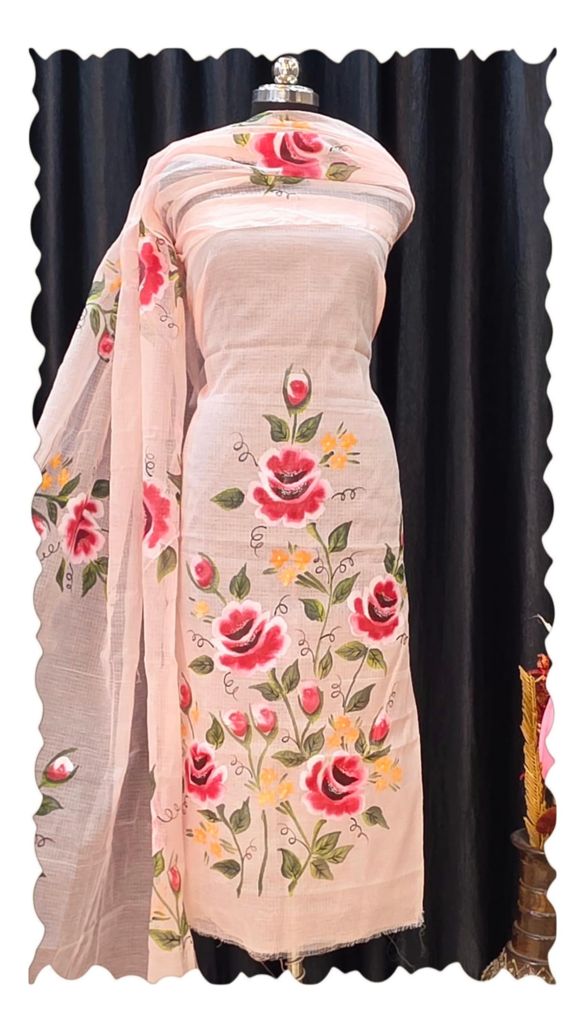 Women’s Kota Doria Hand Painted Suit with 2.5 Meter Top & 2.5 Meter Dupatta Only Lightweight Floral Dress Material No Bottom Included (Handloom Cloth Store) HCS57KDHBPS-picture-34
