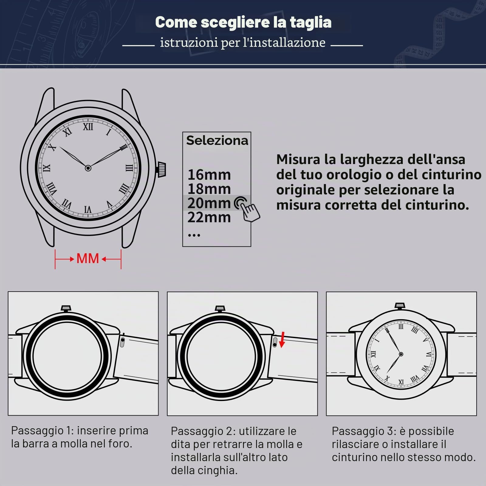 BINLUN Cinturino Coccodrillo Chiusura Deployante 12-24mm, Cinturino Orologio in Alligatore per Uomo Donne