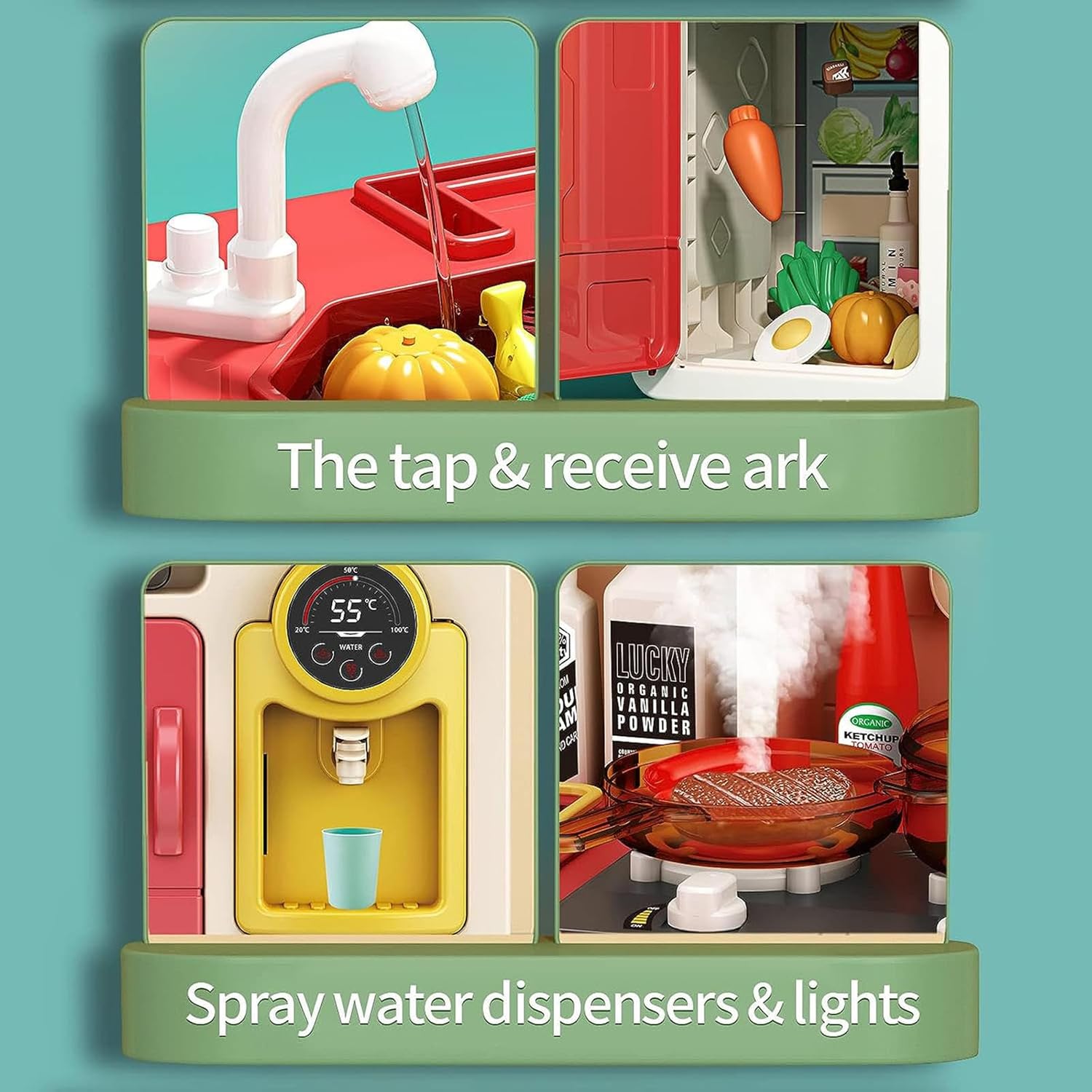 おままごとキッチン, おままごと キッチン 93点セット リアルスプレー リアル料理音 循環出水 温度で色変化 子供キッチン 組み立