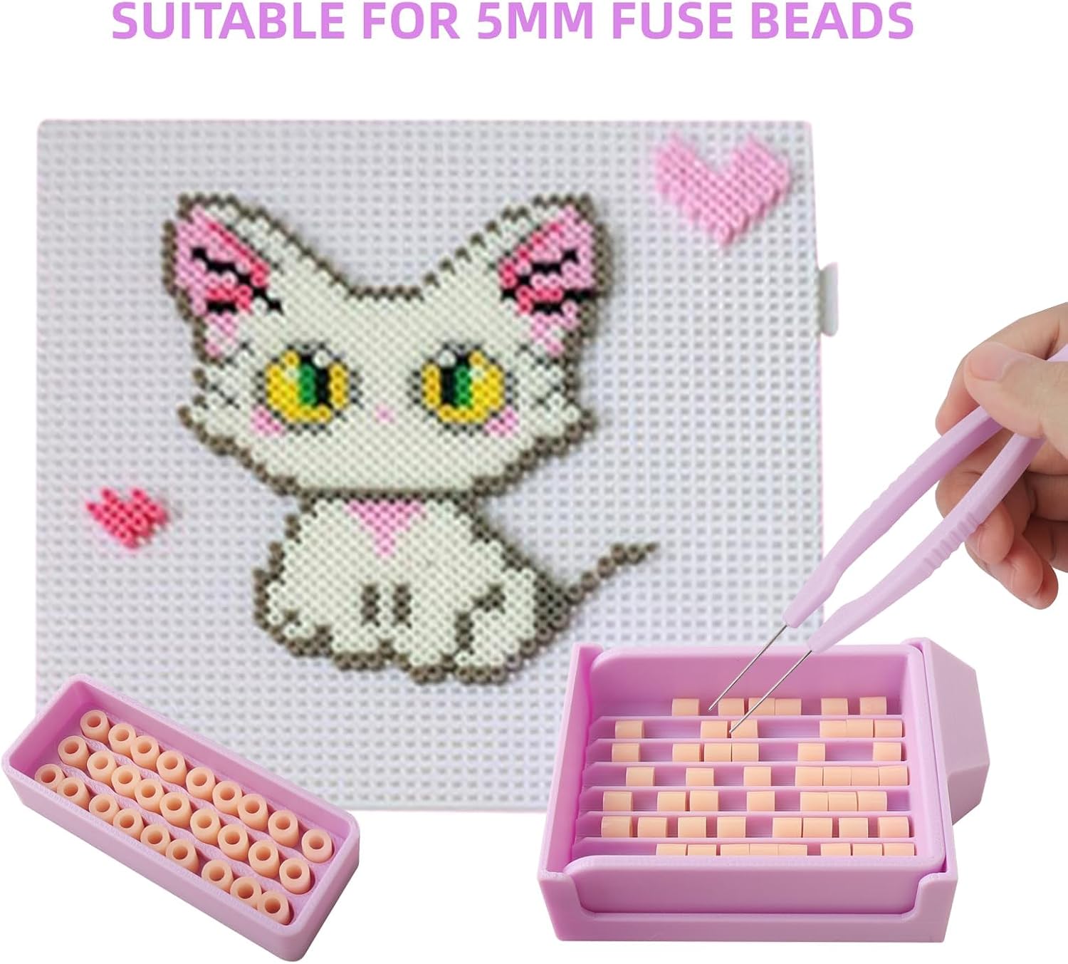 Bead Kit for Perler with 5mm Beads Storage Box, Double-Needle Tweezer & Aligner Tray for Effortless Crafting