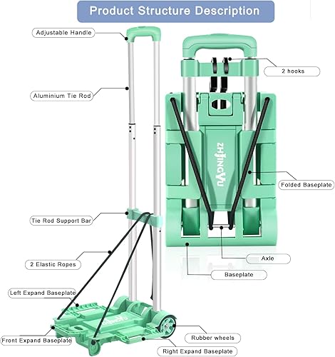 Miniatura 7 de Carretilla de mano plegable con dolly, carretilla de compras plegable, dolly de mano mini ligera, carretilla de mochila, carretilla de equipaje