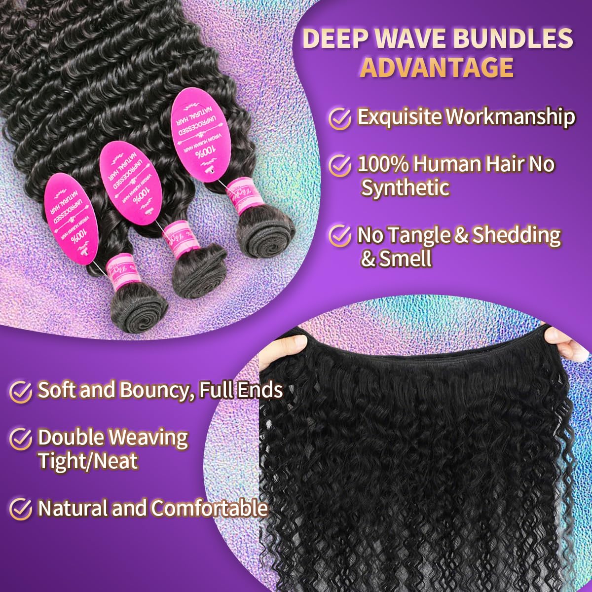 12A Human Hair Bundles with Closure Deep Wave 3 Bundles 20 22 24+18 Inch 4x4 HD Lace Closure Wet and Wavy 100% Unprocessed Brazilian Virgin Deep Curly Deep Weave Bundles with Closure for Women