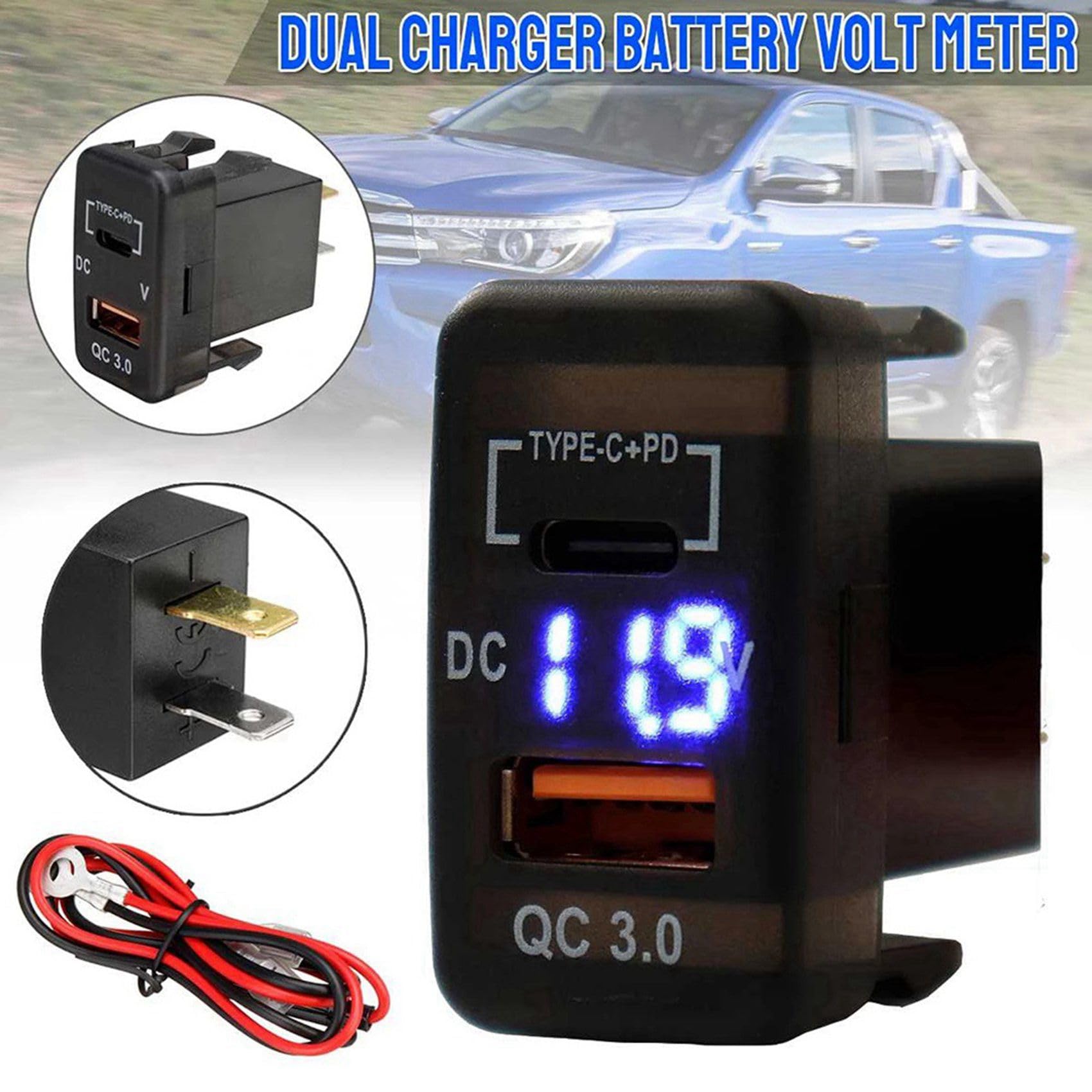 5X Adaptateur de Chargeur de Voiture QC3.0 Double Prise de Chargeur USB avec VoltmèTre pour Prado