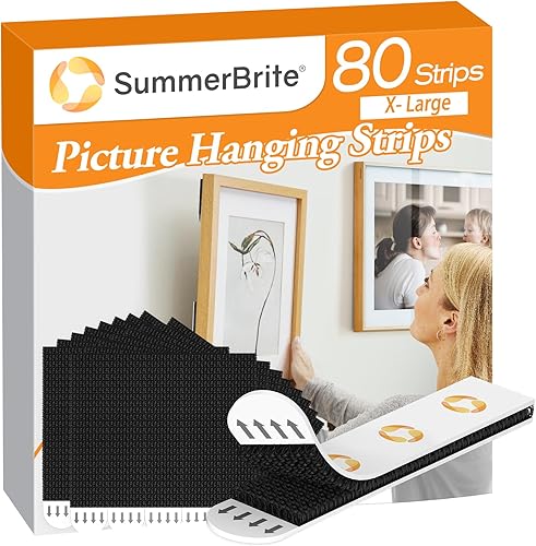 Tiras para colgar cuadros, ganchos sin clavos, tiras de cinta adhesiva para decoración de Navidad, color negro, 40 pares grandes (80 tiras)