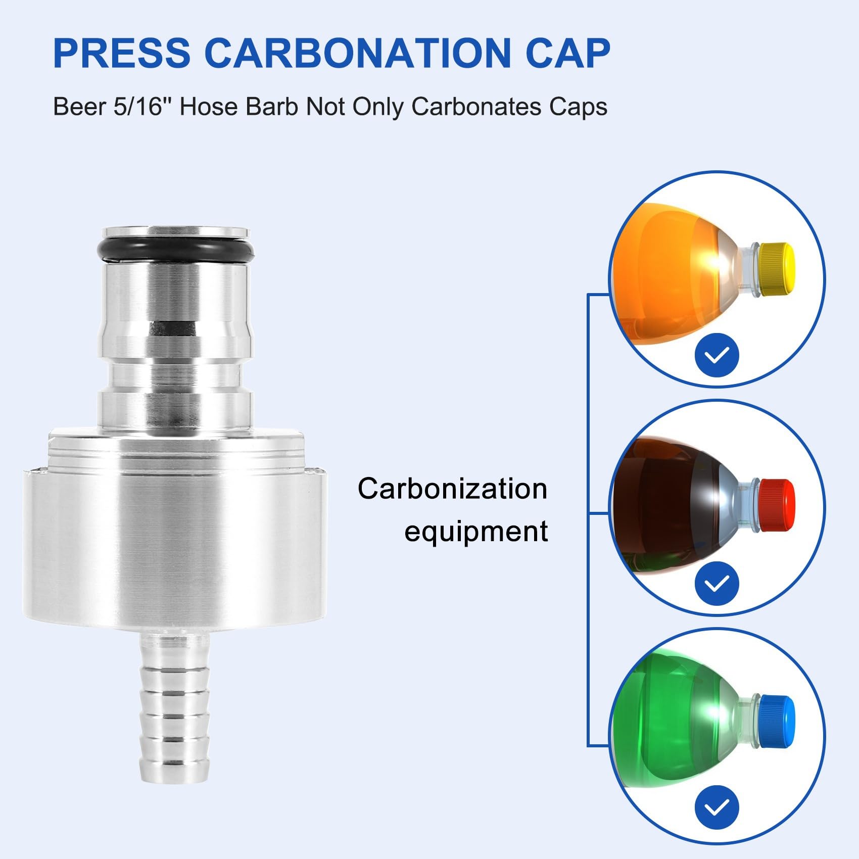 Tappo di Carbonatazione nel Acciaio Inossidabile 2PZ / Lot 304 5/16 Pollici Barb, Tipo di Blocco Un Sfera, Bottiglie nel Pet per Bevande Analcoliche, Kebing Homebrew