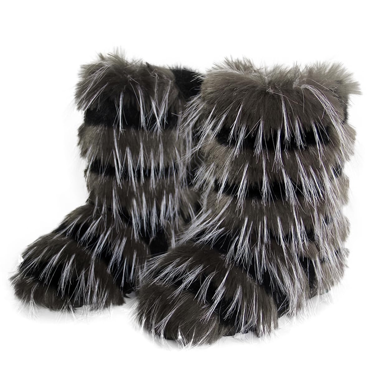 Eosxrp Furry Faux Fur Boots Women's Winter Shoes Woman Fluffy Warm Snow Boots Mid-Calf Comfortable Outdoor Flat
