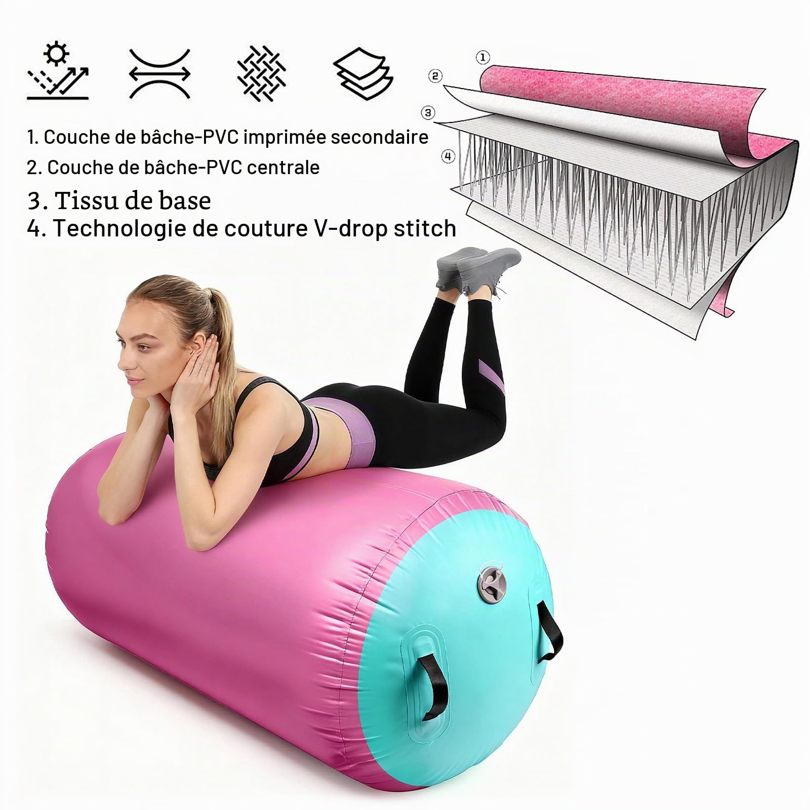 Diealles Shine Gonflable Air Roller, 100x60cm Rouleau de Gymnastique, Rouleau d’Air avec Pompe Électrique & Sac de Transport, Cylindre à air Gymnastique Roll pour Entraînement Yoga